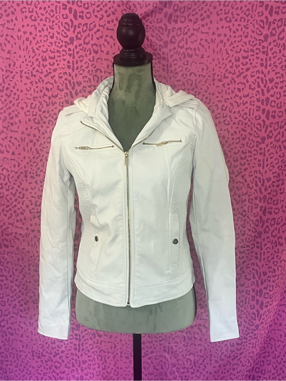 Women's White Zip-Front Hooded Jacket